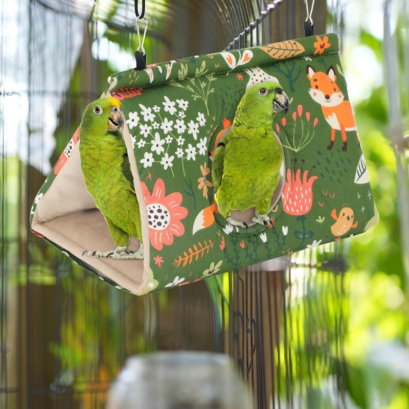Rypet Winter Warm Bird Nest House - Hanging Hammock Velvet Shed Hut Cage Plush Fluffy Birds Hideaway Sleeping Bed Fuzzy for African Grey Cockatoo and Other Amazon Parrot Large（Green） - Image 5